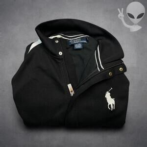 Polo Ralph Lauren Medium Black White Track Bomber Jacket Double Zipper 90s